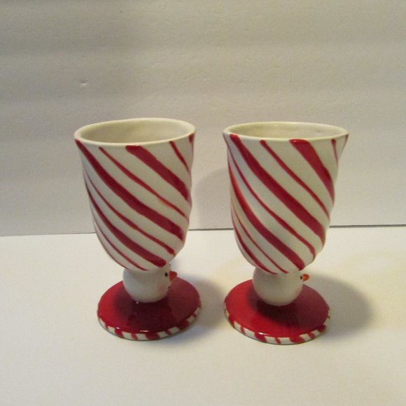 vintage set of 2 cups pepppermint swirl snowman candy cane Christmas mugs - Picture 6 of 8